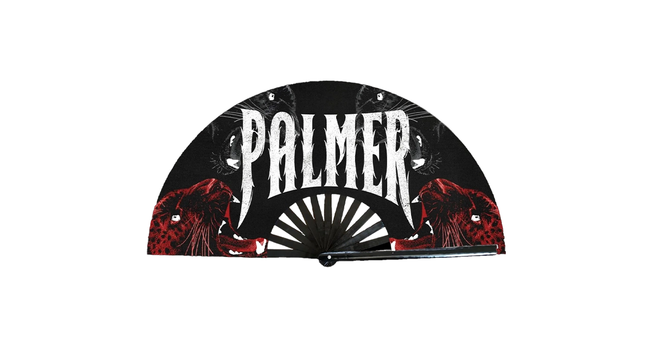 Black and red decorative item with 'PALMER' branding on a white background